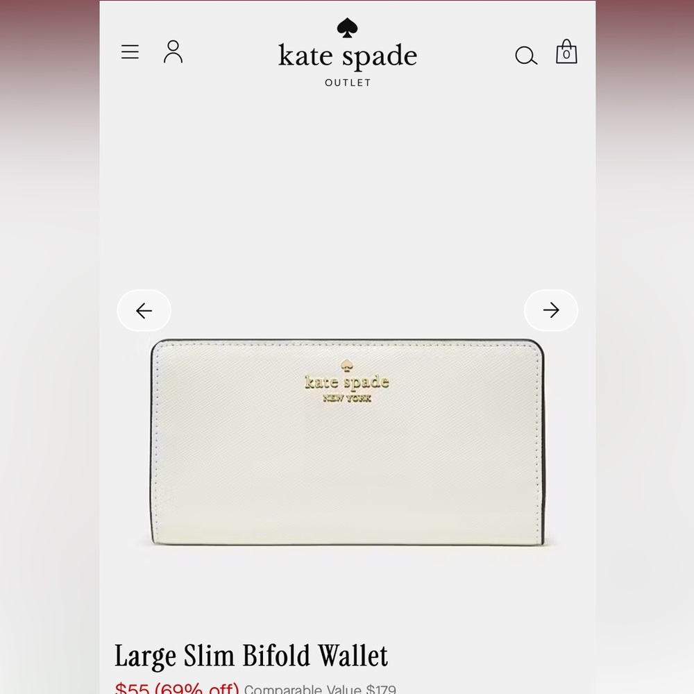 Kate Spade Large Slim Bifold Wallet in Meringue
